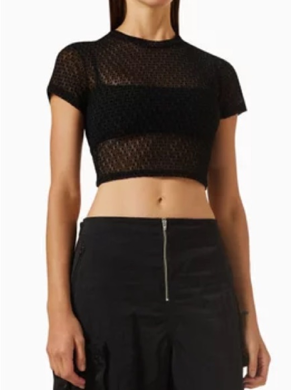 Kith Black Sheer Knit Short-Sleeve Crop Top